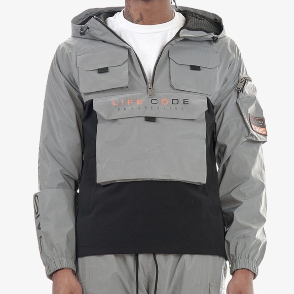 Life Code Jacket Utility Pullover Windbreaker - Silver (REFLECTIVE) - Picture 2 of 13